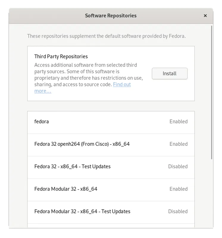 Fedora 第三方仓库 Gui